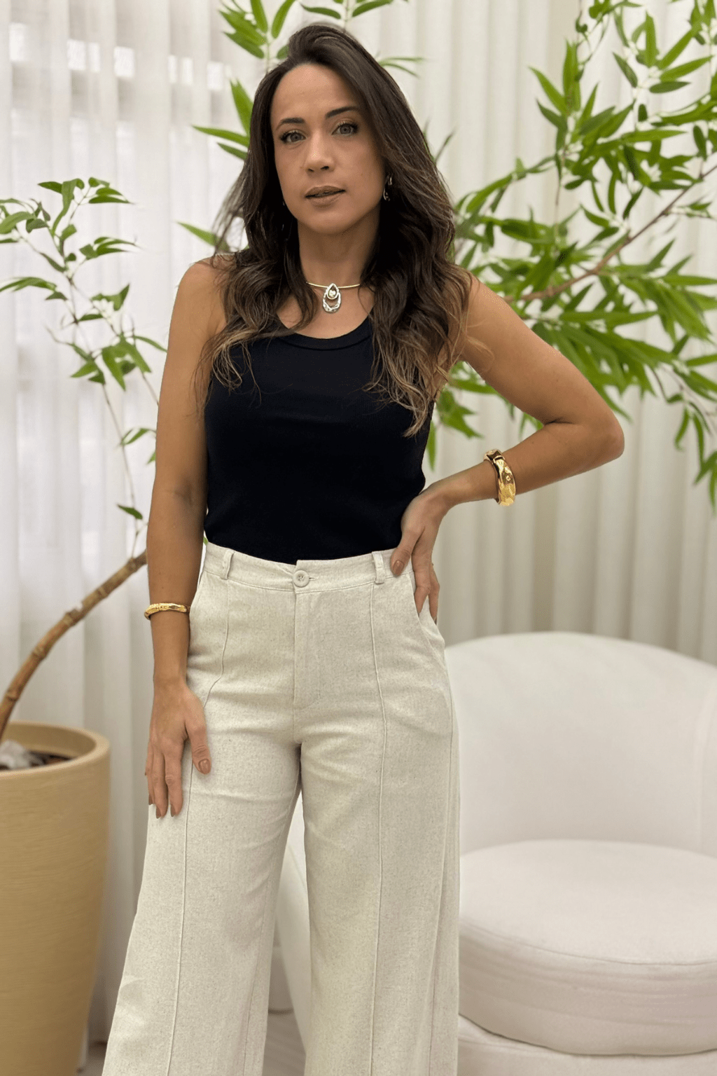 Calça Pantalona de Linho Serenna