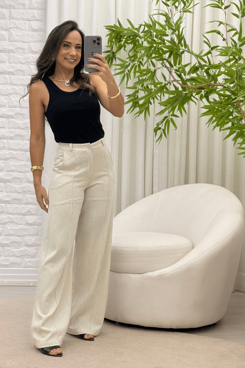 Calça Pantalona de Linho Serenna