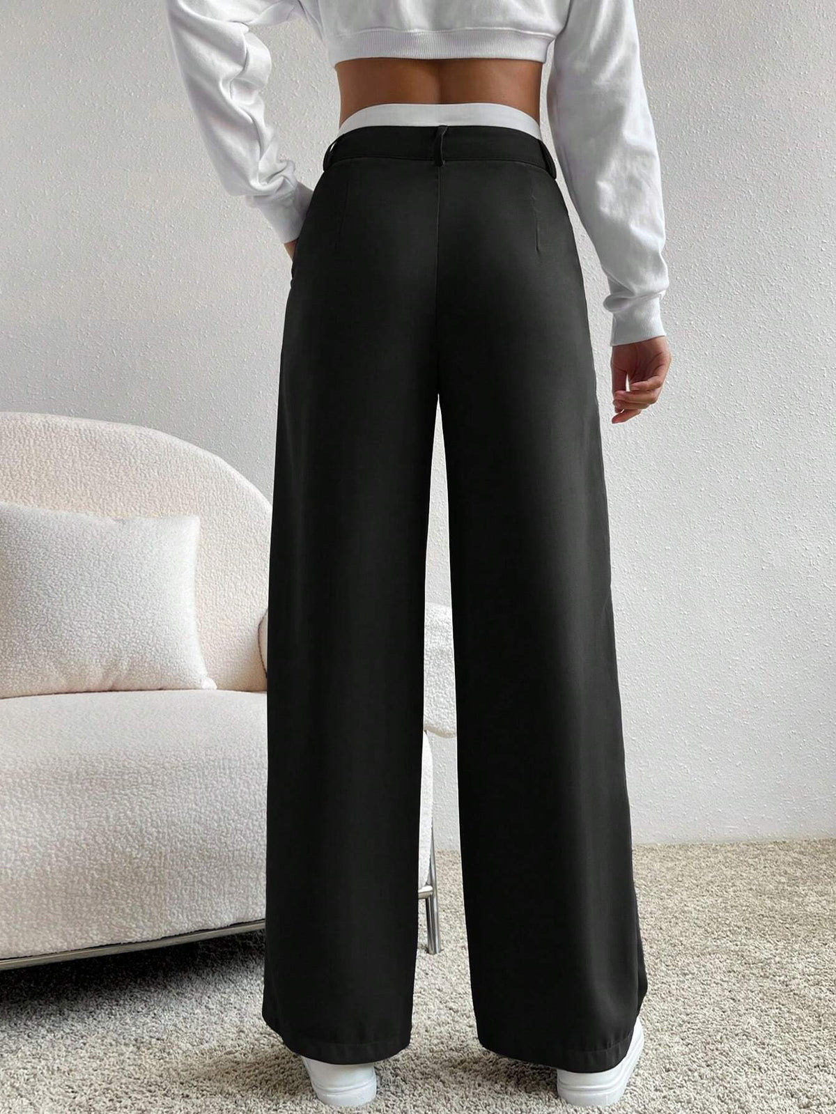 Calça Feminina Pantalona Preto com Branco