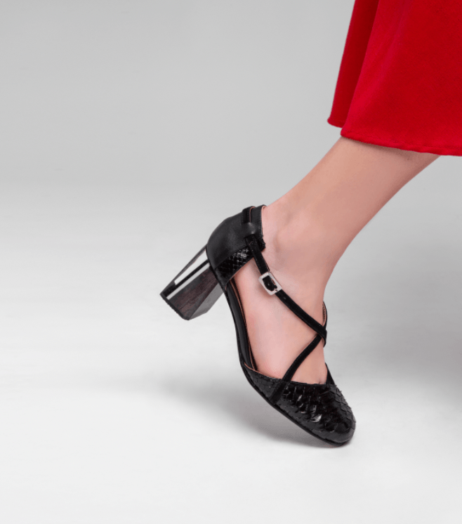 Scarpin Python Salto Acrílico Preto