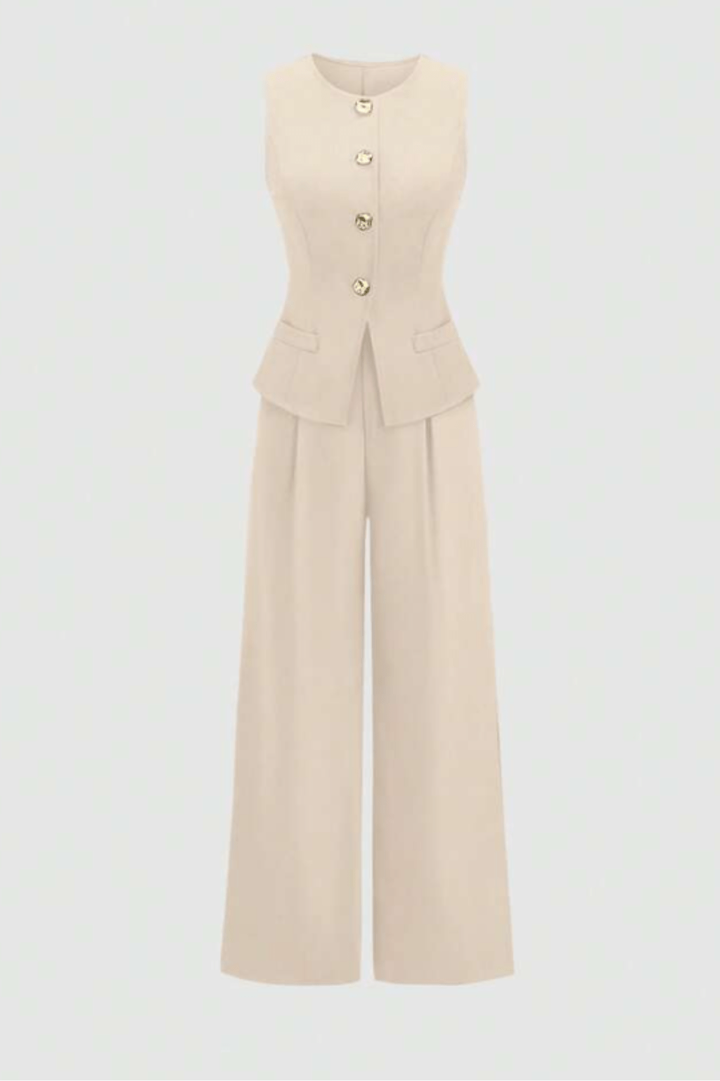 Conjunto Viviane Calça Pantalona e Colete Cáqui
