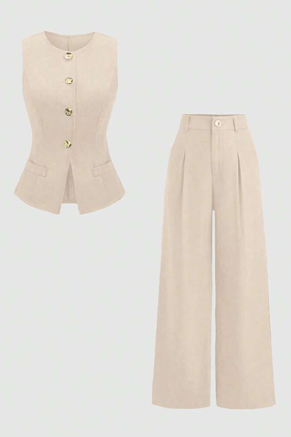 Conjunto Viviane Calça Pantalona e Colete Cáqui