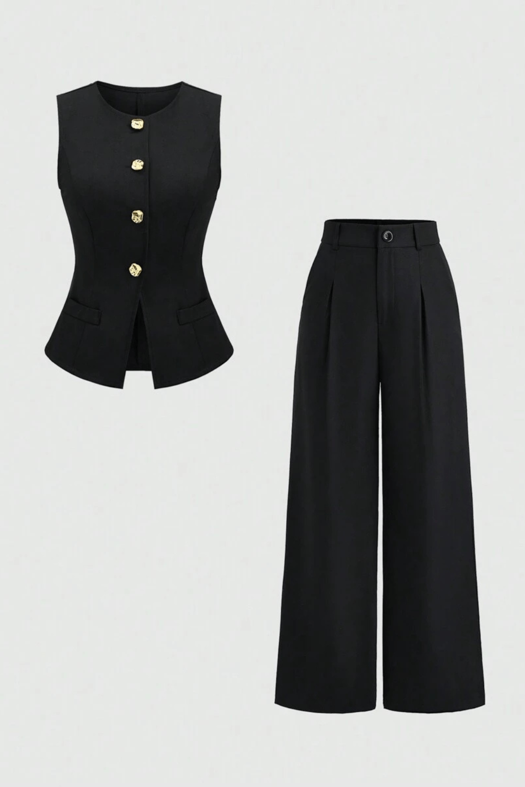 Conjunto Viviane Calça Pantalona e Colete Preto