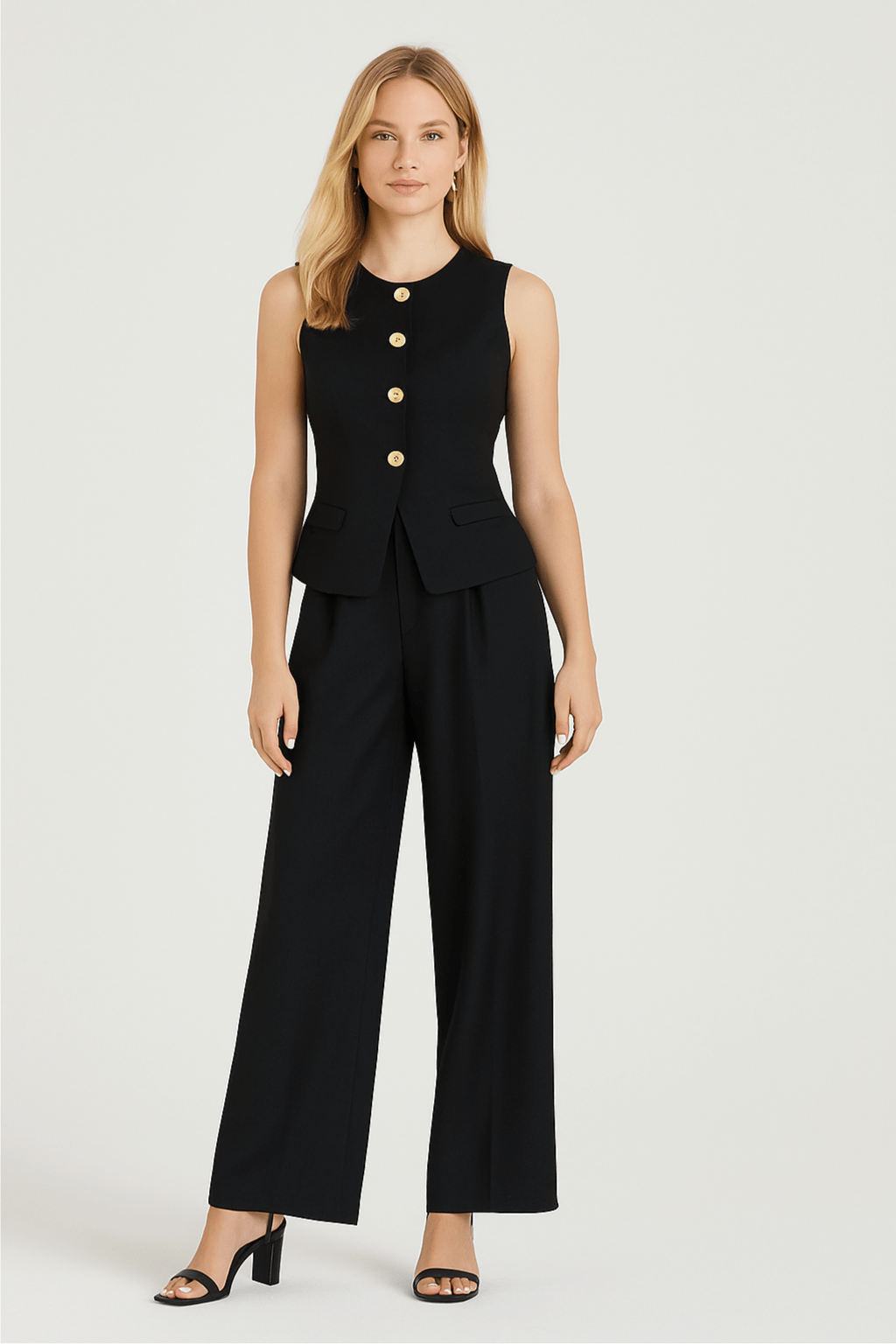 Conjunto Viviane Calça Pantalona e Colete Preto