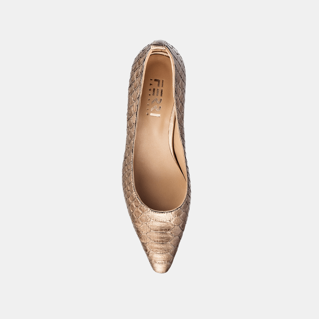 Scarpin Bico Fino Python Metalizado
