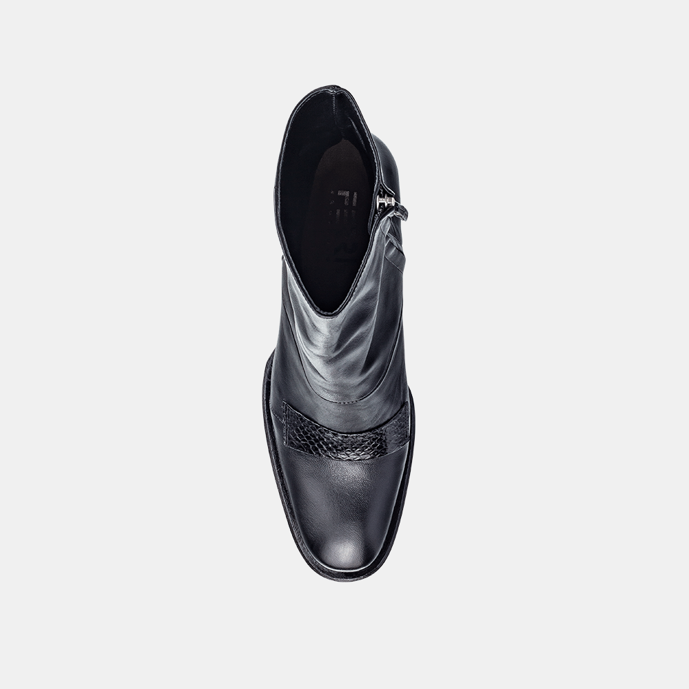 Bota Salto Alto Couro Preto Python