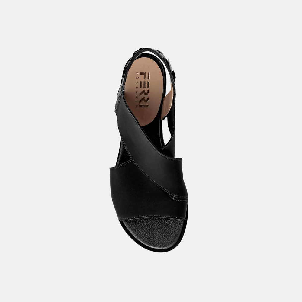 Sandália Flat Pirarucu e Elastano Black