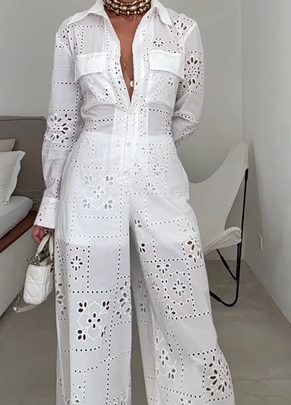 Macacão em Laise Bordada Branca