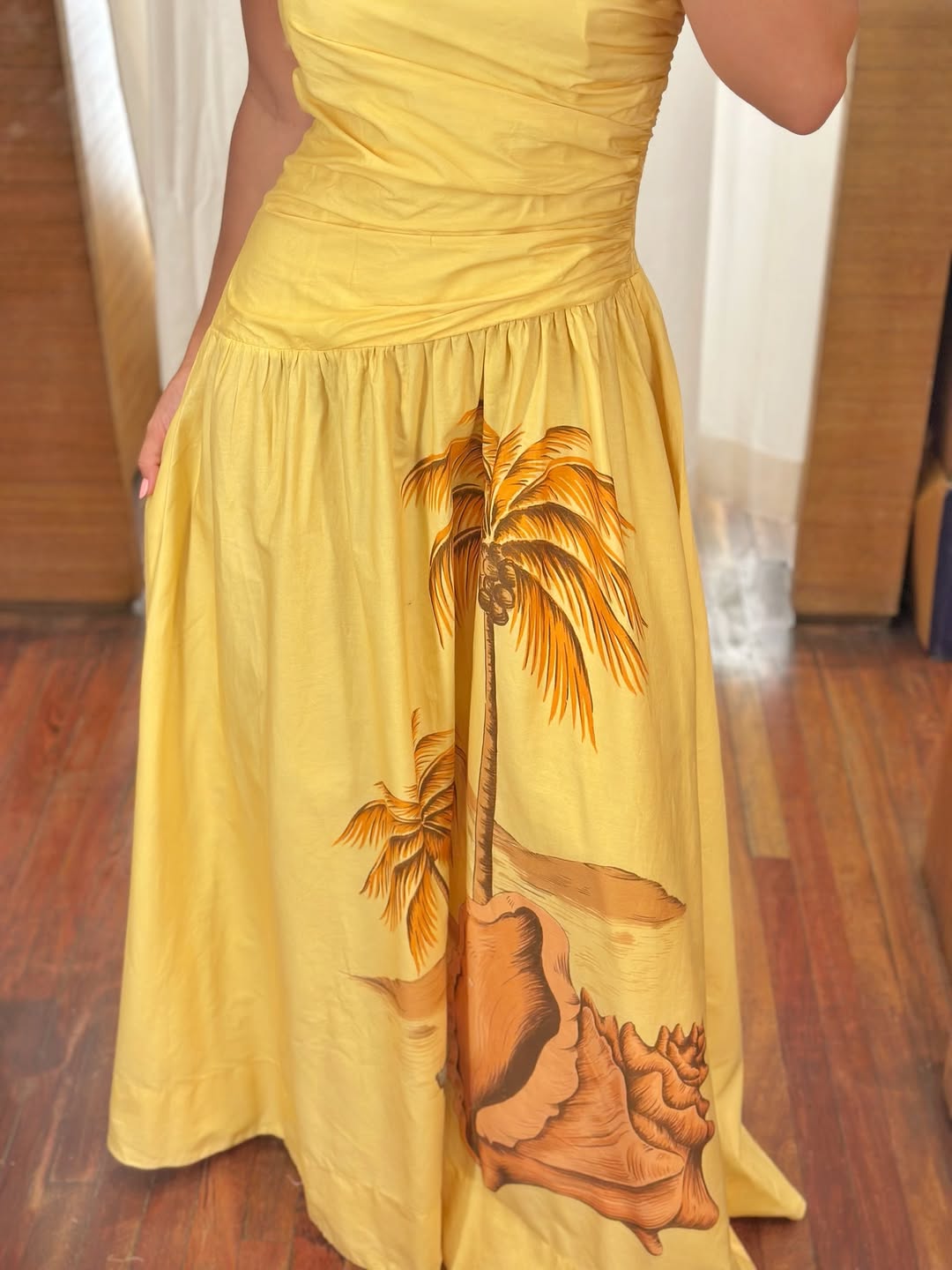 Vestido Longo Amarelo Estampa Tropical