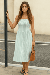 Vestido Grazi Listrado Decote Quadrado Sem Manga Verde