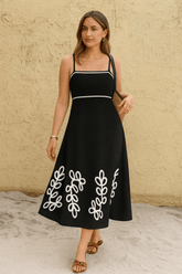 Vestido Lavie Bordada em Folhas Preto