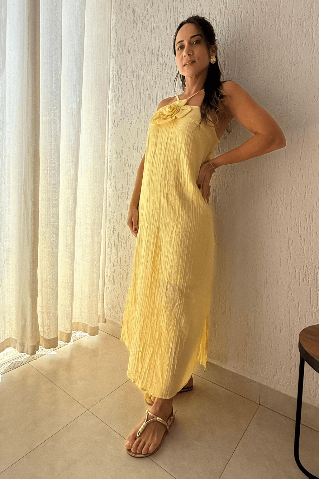 Vestido Longo Eloá Floral Amarelo Manteiga