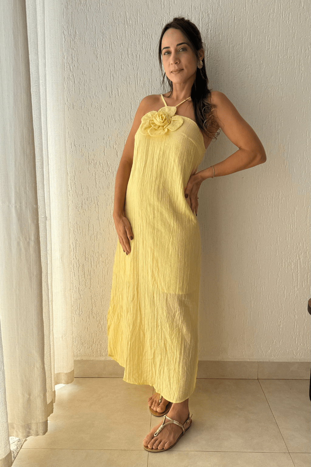Vestido Longo Eloá Floral Amarelo Manteiga
