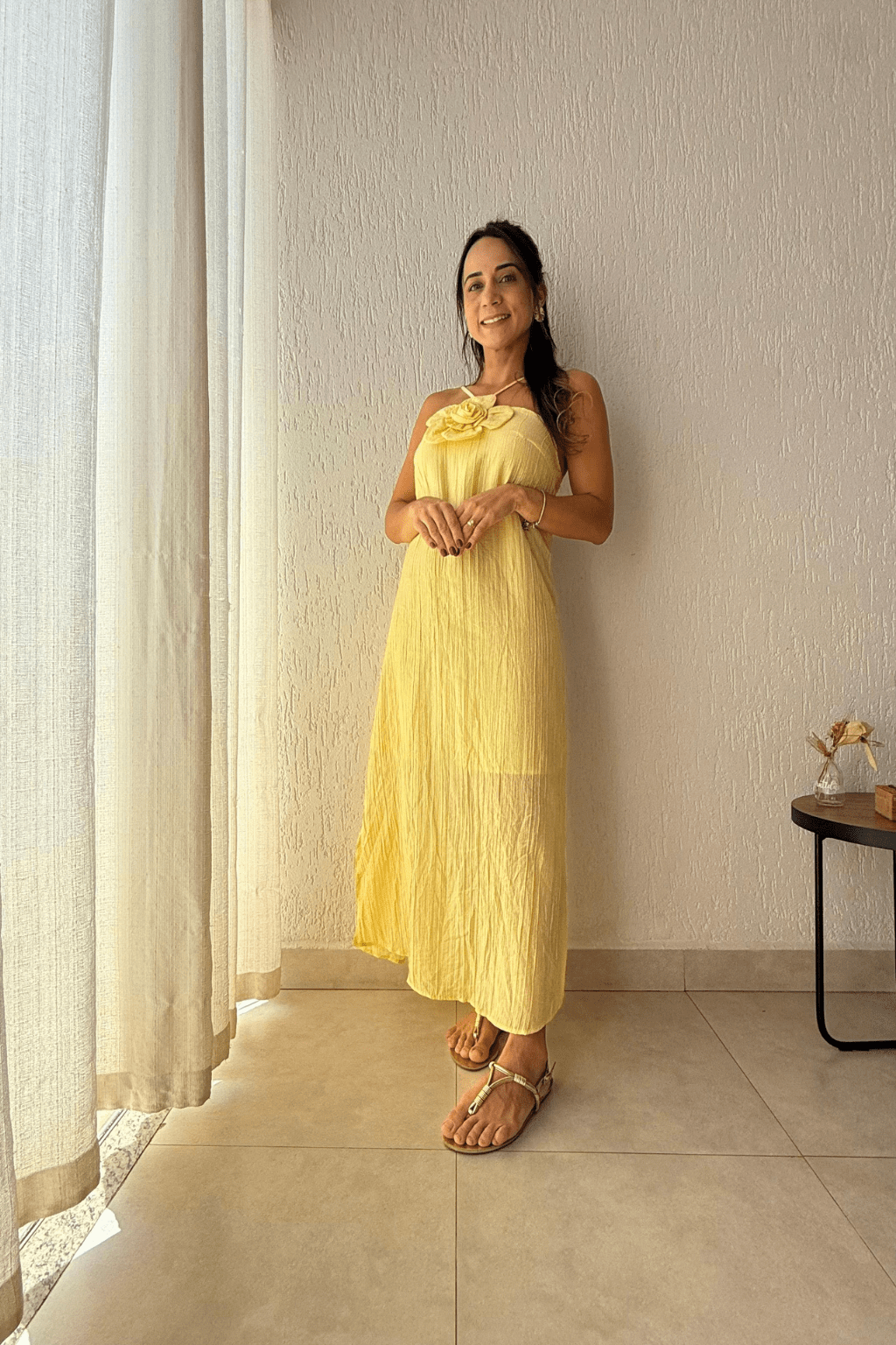 Vestido Longo Eloá Floral Amarelo Manteiga