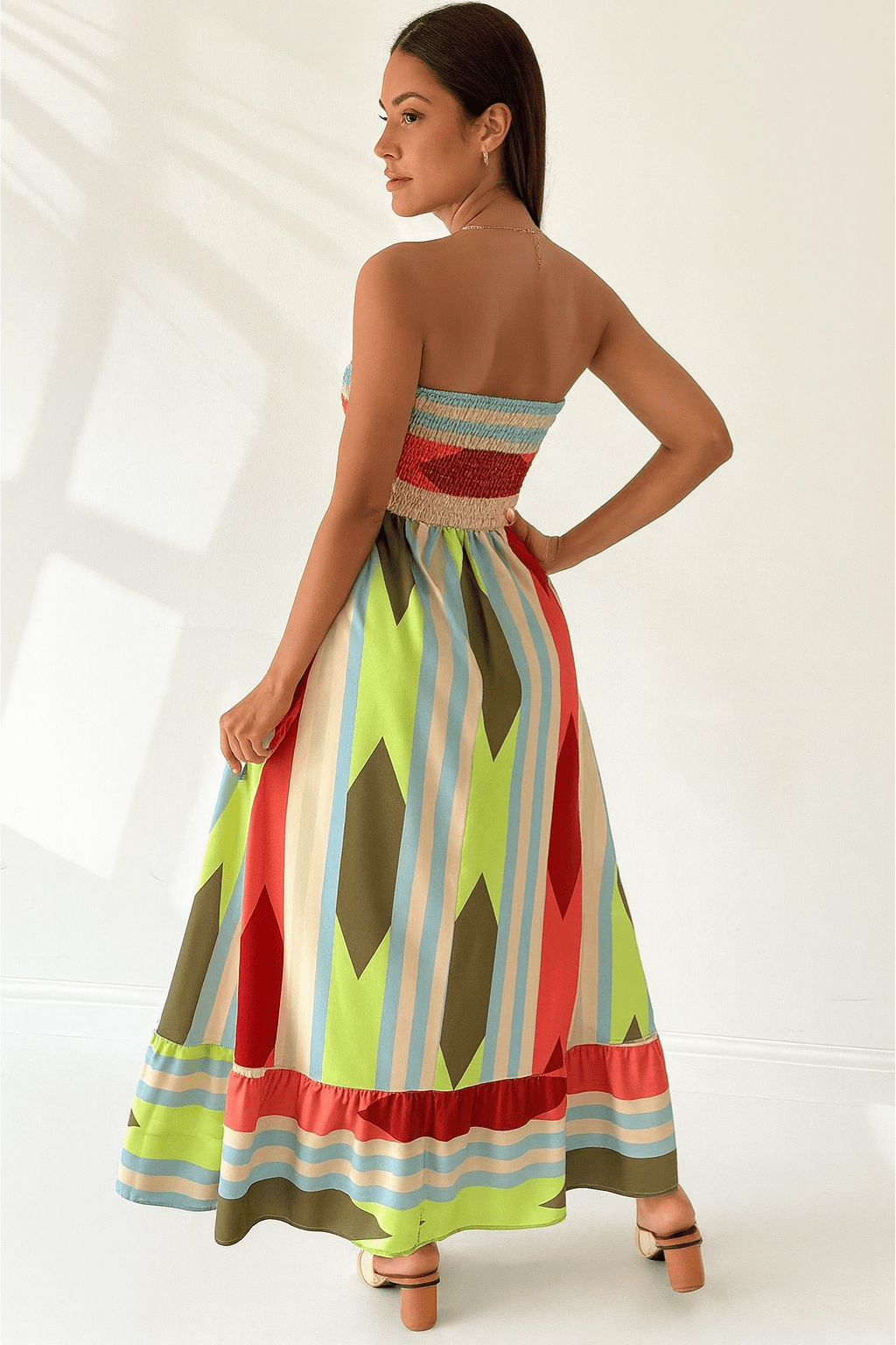 Vestido Longo Estampa Geométrica Vermelho