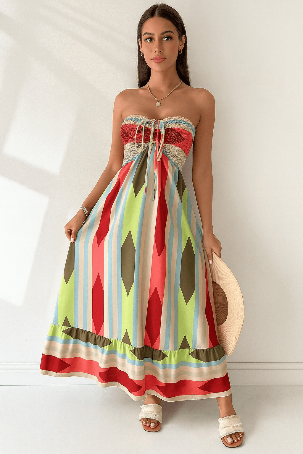 Vestido Longo Estampa Geométrica Vermelho