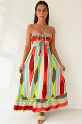 Vestido Longo Estampa Geométrica Vermelho