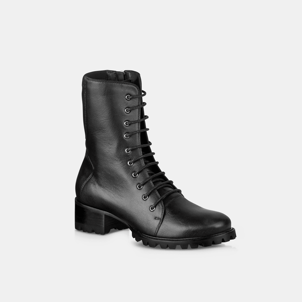 Bota Coturno Feminina Couro Preta