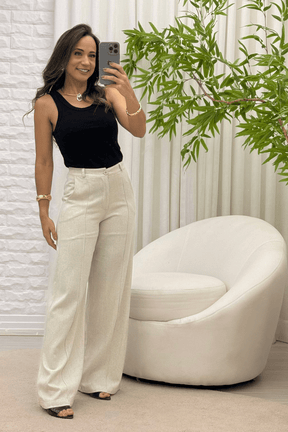 Calça Pantalona de Linho Serenna