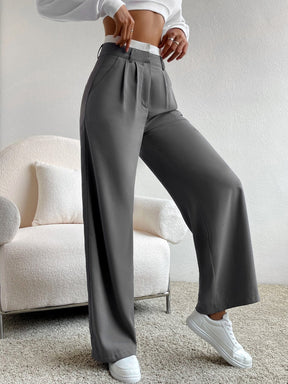 Calça Feminina Pantalona Cinza com Branco