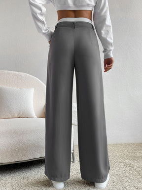 Calça Feminina Pantalona Cinza com Branco