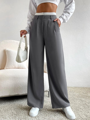 Calça Feminina Pantalona Cinza com Branco