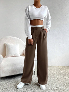 Calça Feminina Pantalona Marrom com Branco