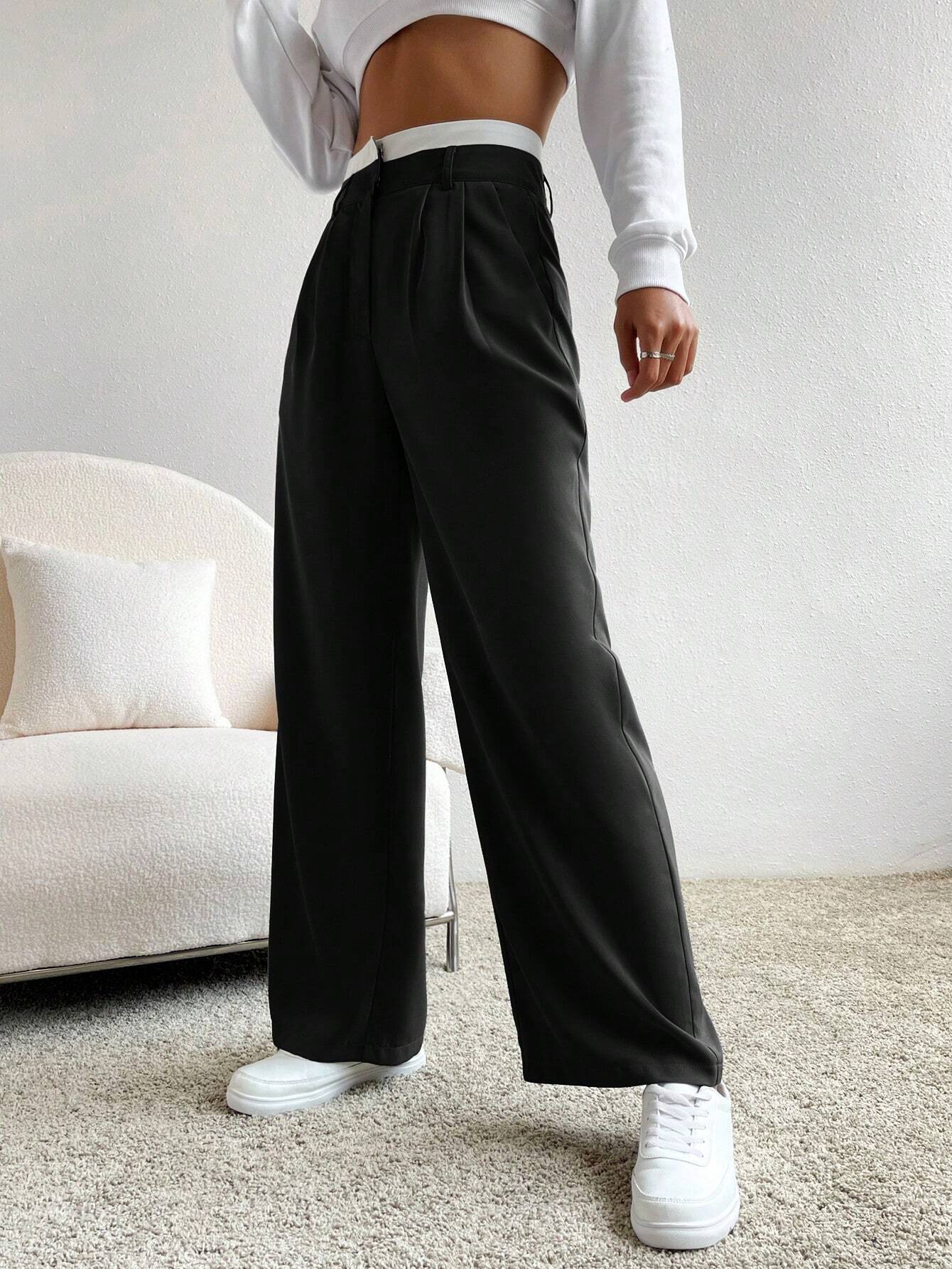 Calça Feminina Pantalona Preto com Branco