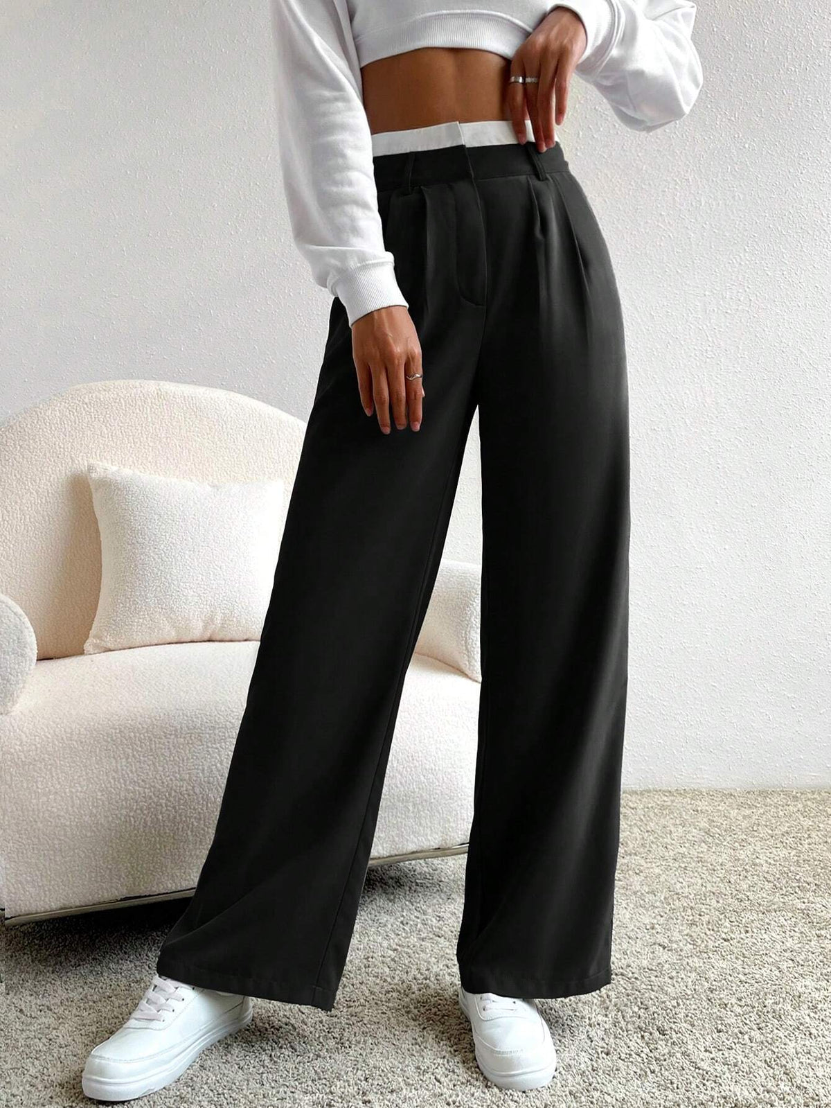 Calça Feminina Pantalona Preto com Branco