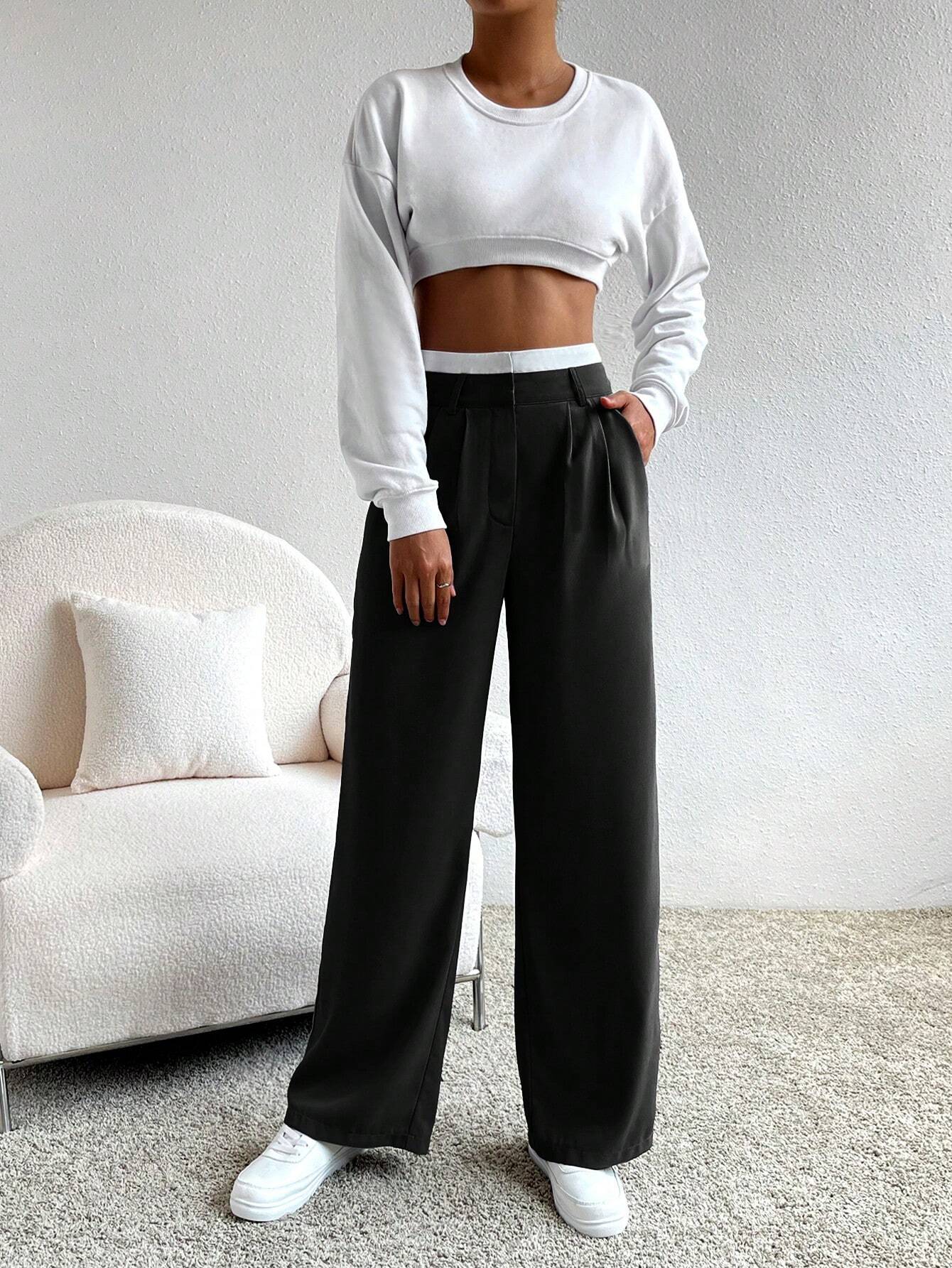 Calça Feminina Pantalona Preto com Branco