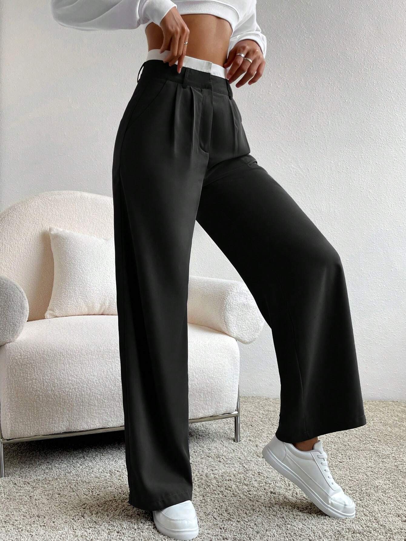 Calça Feminina Pantalona Preto com Branco