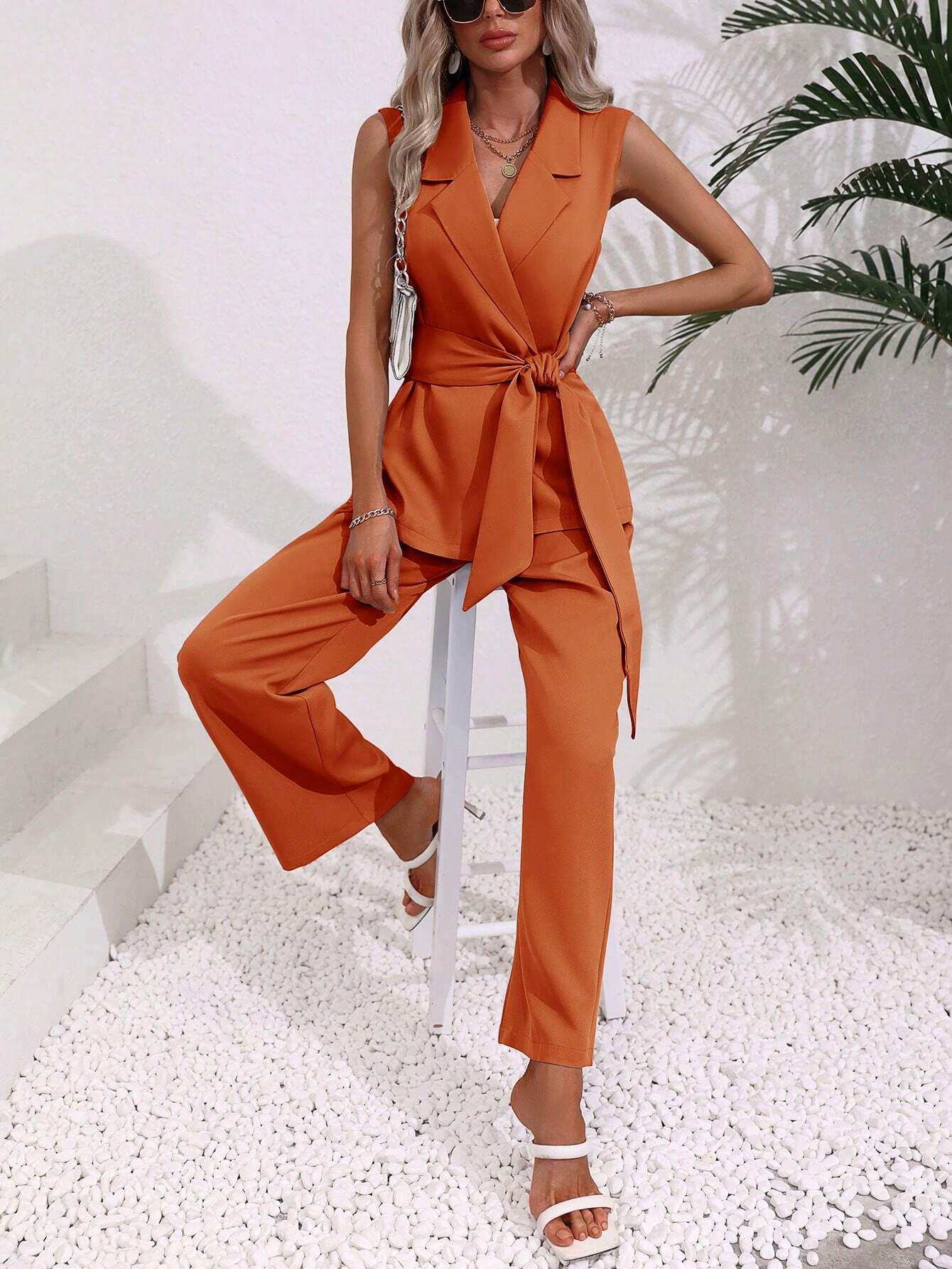 Conjunto Feminino Alfaiataria Laranja Queimado