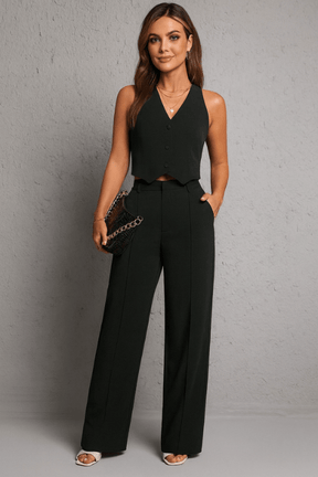 Conjunto Feminino Calça Pantalona e Colete Luciara