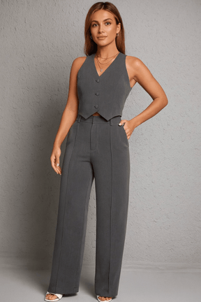 Conjunto Feminino Calça Pantalona e Colete Luciara