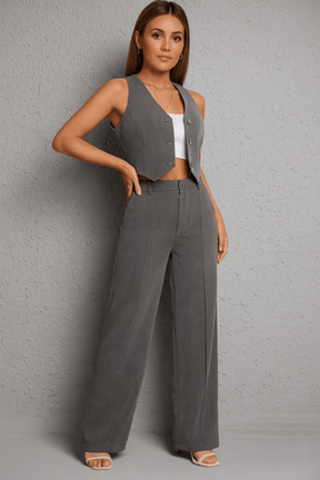 Conjunto Feminino Calça Pantalona e Colete Luciara