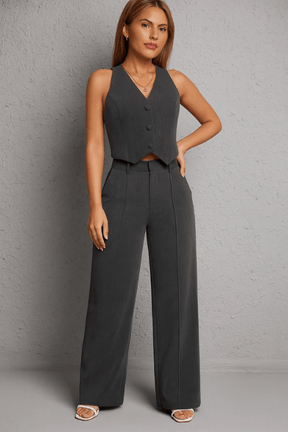 Conjunto Feminino Calça Pantalona e Colete Luciara