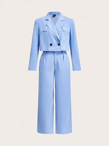 Conjunto Feminino Calça e Jaqueta Curta Azul Malvinas