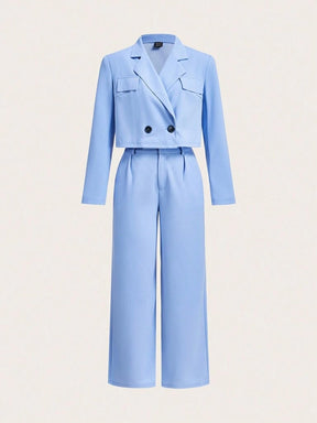 Conjunto Feminino Calça e Jaqueta Curta Azul Malvinas