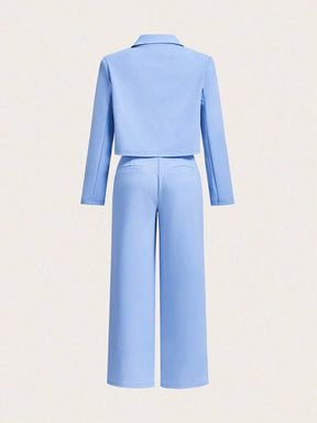 Conjunto Feminino Calça e Jaqueta Curta Azul Malvinas