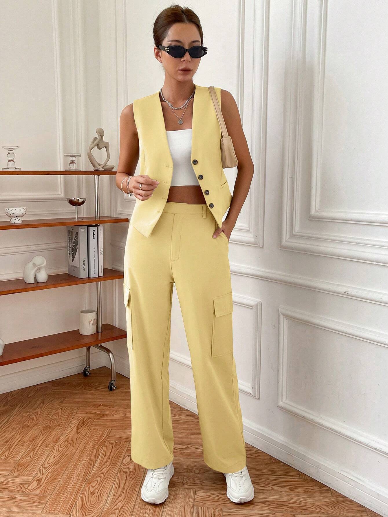 Conjunto Feminino Elegante Amarelo Lua