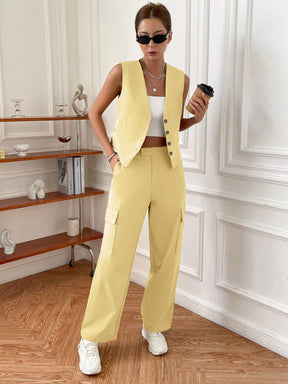 Conjunto Feminino Elegante Amarelo Lua