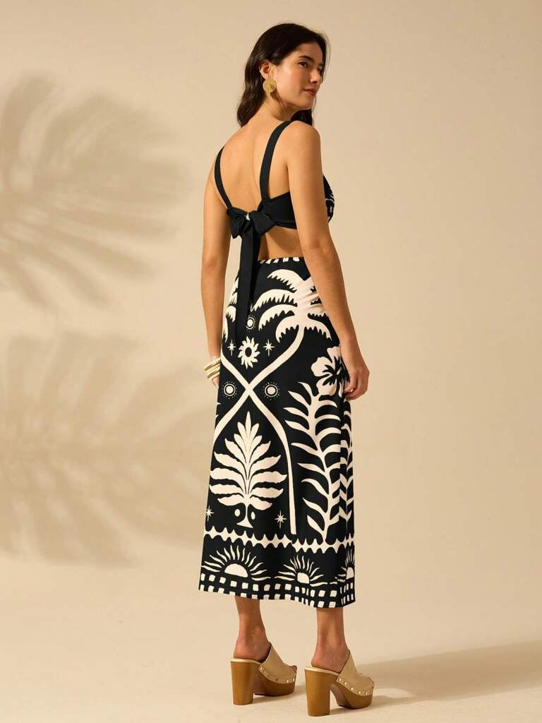 Conjunto Feminino Estampa Tropical Preto Zurique