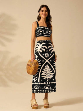 Conjunto Feminino Estampa Tropical Preto Zurique