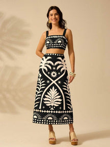 Conjunto Feminino Estampa Tropical Preto Zurique