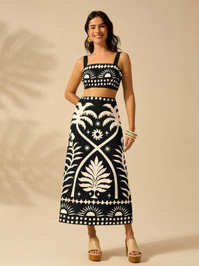 Conjunto Feminino Estampa Tropical Preto Zurique