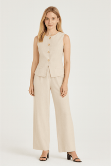 Conjunto Viviane Calça Pantalona e Colete Cáqui