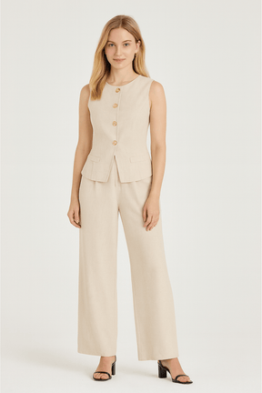 Conjunto Viviane Calça Pantalona e Colete Cáqui