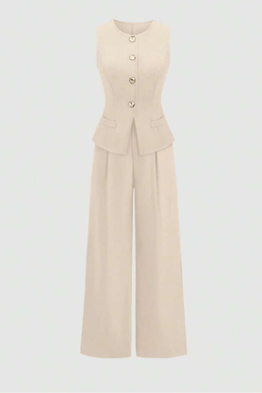 Conjunto Viviane Calça Pantalona e Colete Cáqui