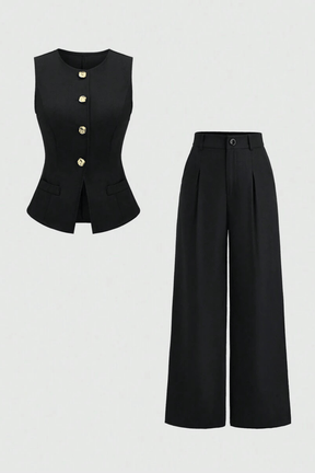 Conjunto Viviane Calça Pantalona e Colete Preto