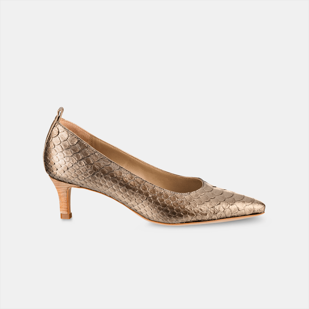 Scarpin Bico Fino Python Metalizado